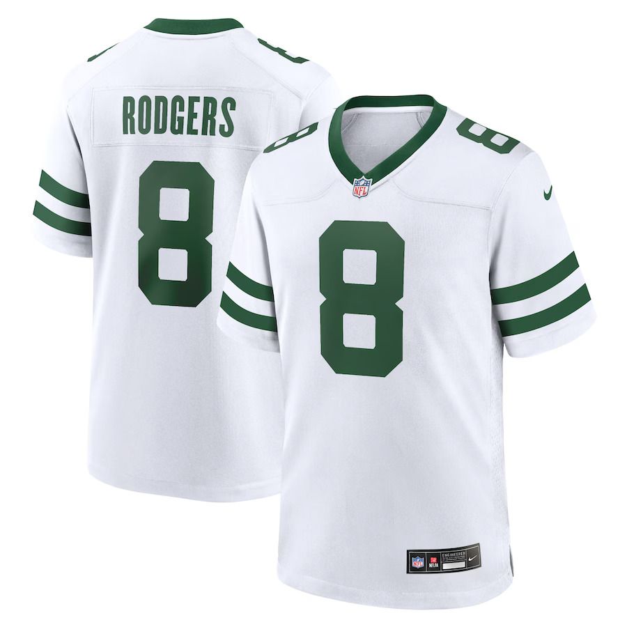 Men New York Jets 8 Aaron Rodgers Nike White Legacy Player Game NFL Jersey